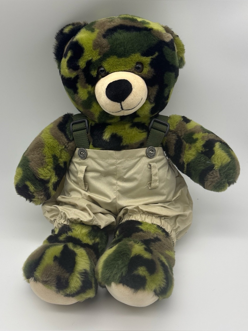 Build-A-Bear Camo Plush with Khaki Suspender Overalls